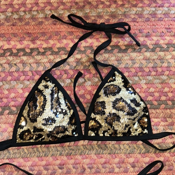 SOLD NWOT CHEETAH SEQUIN G STRING BIKINI THONG SET - Picture 3 of 6